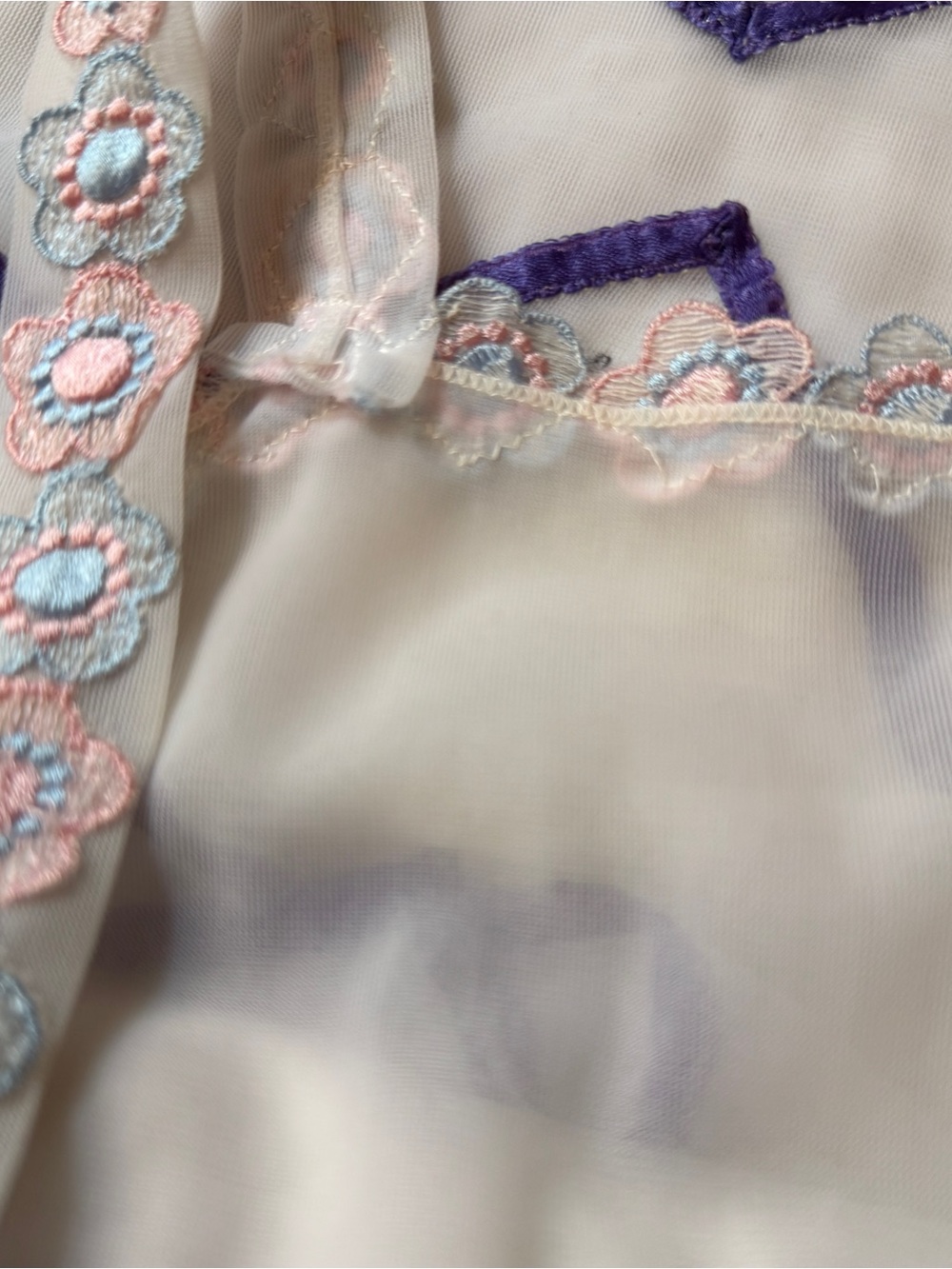 Vintage 90s Sheer Mesh Appliqué Dress | Romantic Boudoir Mini Slip | Size M/L - Picture 12 of 13